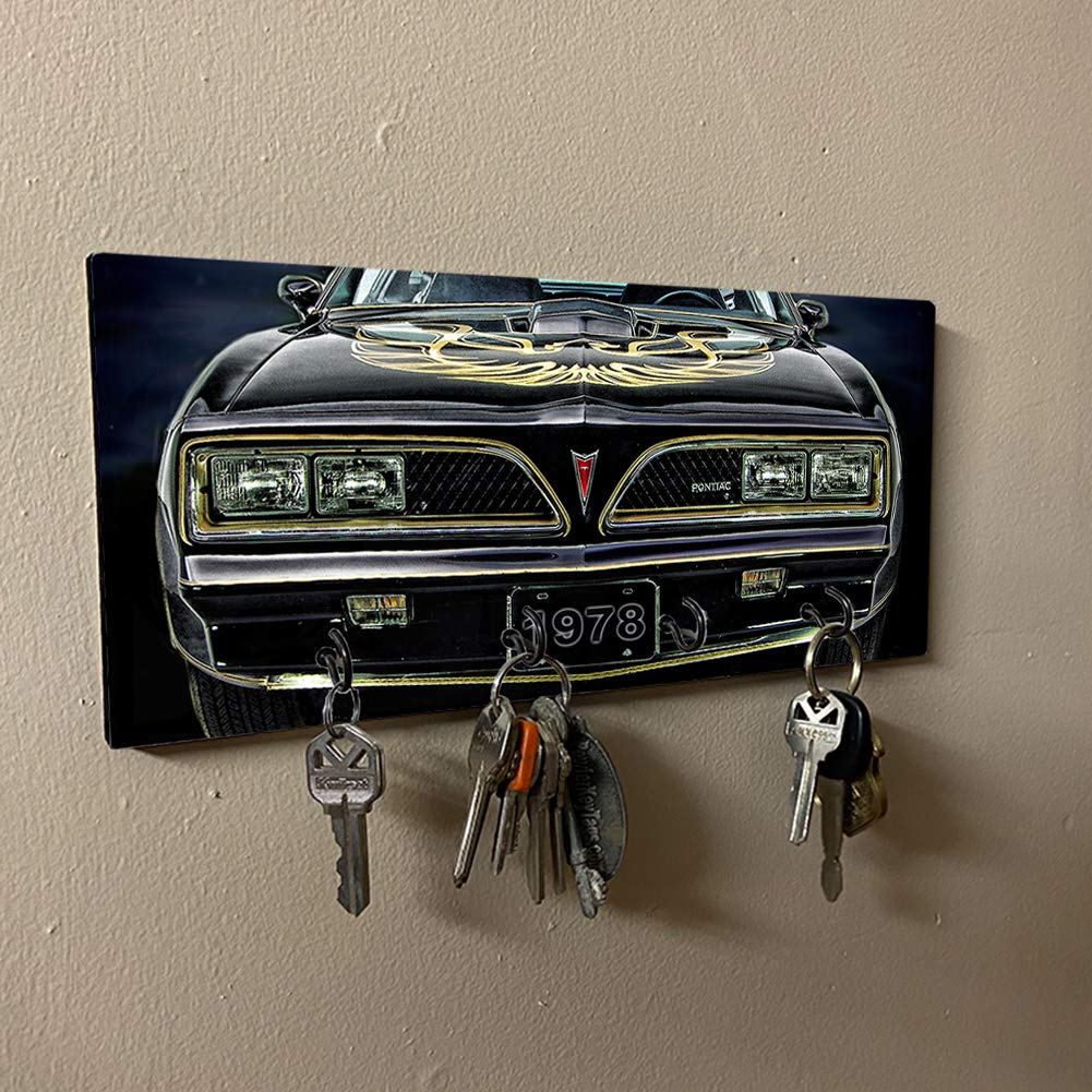 Brotherhood 1978 Compatible with Firebird Trans Am Front End Black Gold Design Key Holder Organizer Wall Mount Rack for Holders The Home Keys Ring Decorative Hangers Decor Hook Hanger