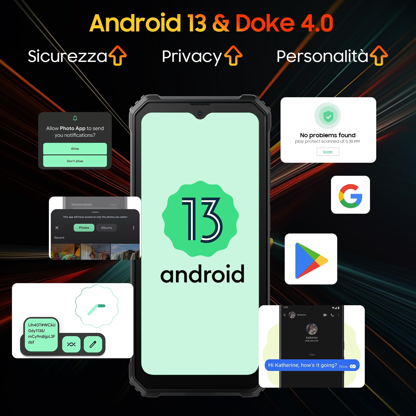Blackview Rugged Smartphone, 6.56''HD+/ Corning Gorilla Glass 3, 5180mAh, 4GB+32GB(2TB TF), 13MP+5MP, Face ID/Modalità Guanto/GPS/3 Slot/4G Dual SIM Telefono Indistruttibile