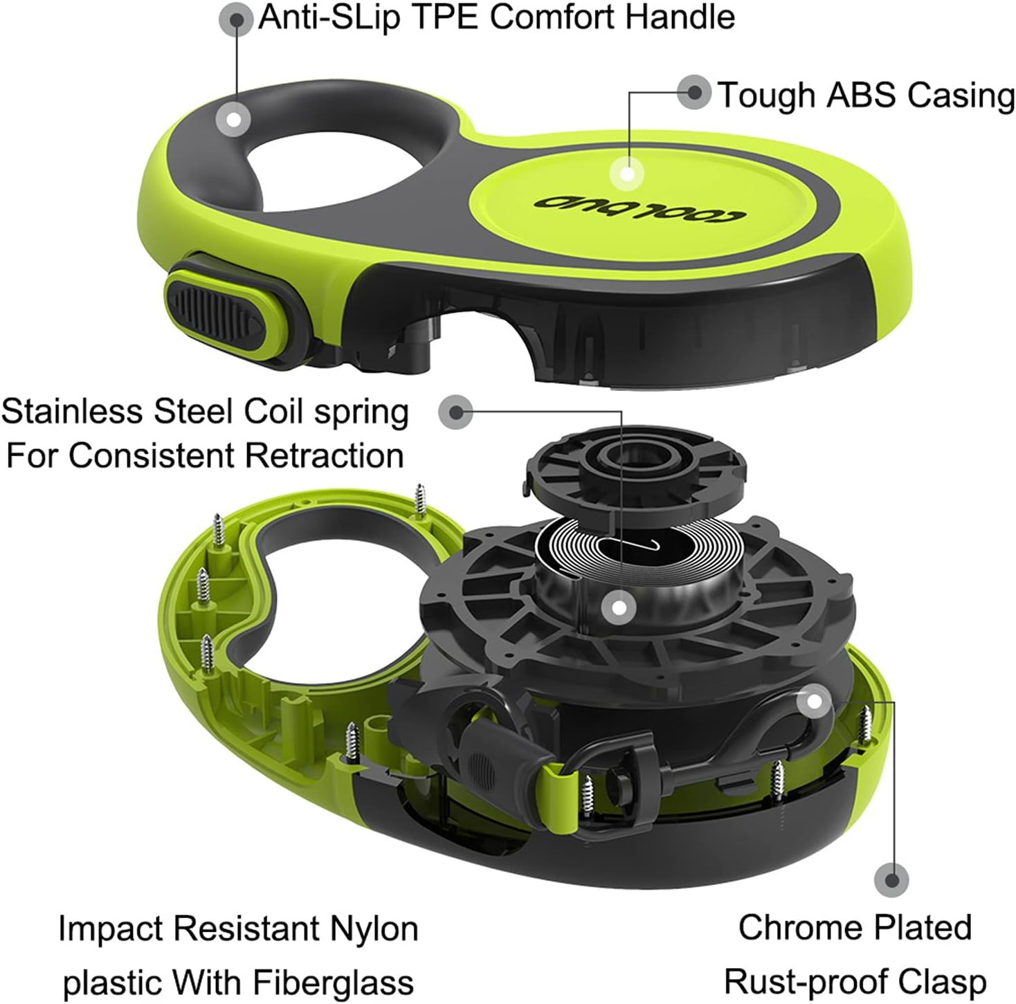 360° Tangle-Free, Heavy Duty Retractable Dog Leash with Anti-Slip Handle; 16 ft Reflective Strong Nylon Tape; for Large Dog or Cat up to 110 lbs; One-Handed Brake, Pause, Lock (Green, Large)