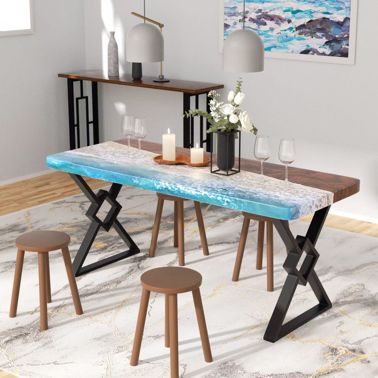 PHWOTAN Metal Table Legs 28 inch x 24 inch,Diamond -Shape Black Desk Legs,Heavy Duty Metal Legs for Dining Table/Desk/Office/Computer,Tabel Legs Set of 2