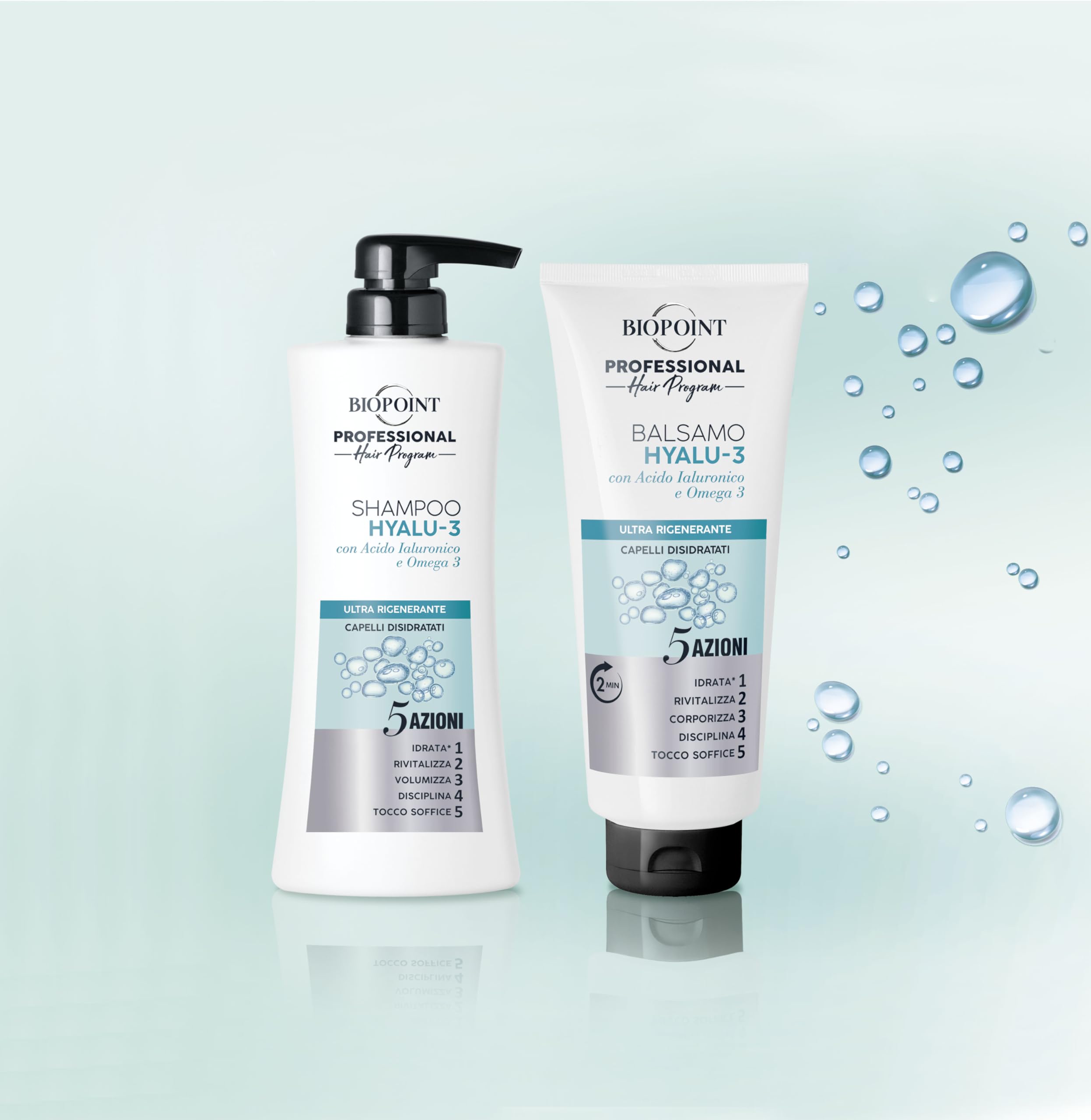 Biopoint Professional Hair Program HYALU-3 Ultra regenerujący zestaw do włosów, zawiera szampon 400 ml + odżywkę 350 ml, zapewnia witalność i dobre samopoczucie suchym, odwodnionym włosom