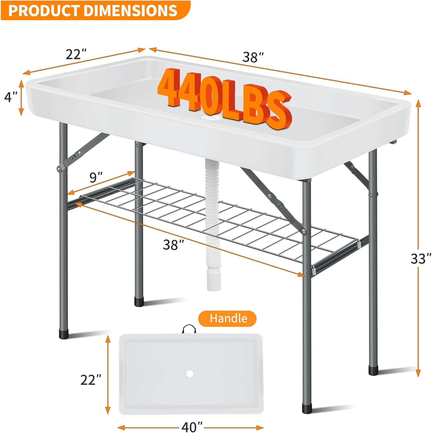 Portable Folding Ice Cooler Table - Two-Tier Outdoor Cooler Table(White)
