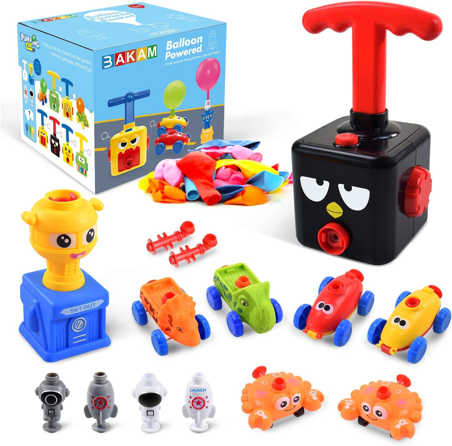 BAKAM Power Balloon Car Toy for Kids, Balloon Launcher Car Toy Set for Kids Science Toy, Inflatable STEM Balloon Pump Cars Racer Kit for Boys Girls (Bird)