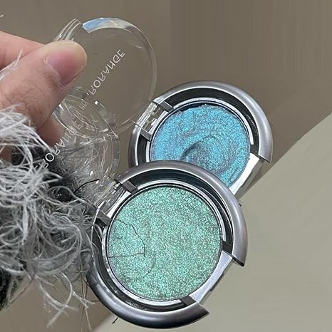 Highlighter Powder Palette Metallic Green Eyeshadow Glitter Eyelid Highlighter Gradient Pearlescent Face Glitter Makeup Individual Eyeshadow Shimmer Shiny Punk Glow Makeup (03# Turquoise)