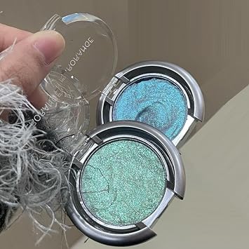 Highlighter Powder Palette Metallic Green Eyeshadow Glitter Eyelid Highlighter Gradient Pearlescent Face Glitter Makeup Individual Eyeshadow Shimmer Shiny Punk Glow Makeup (03# Turquoise)