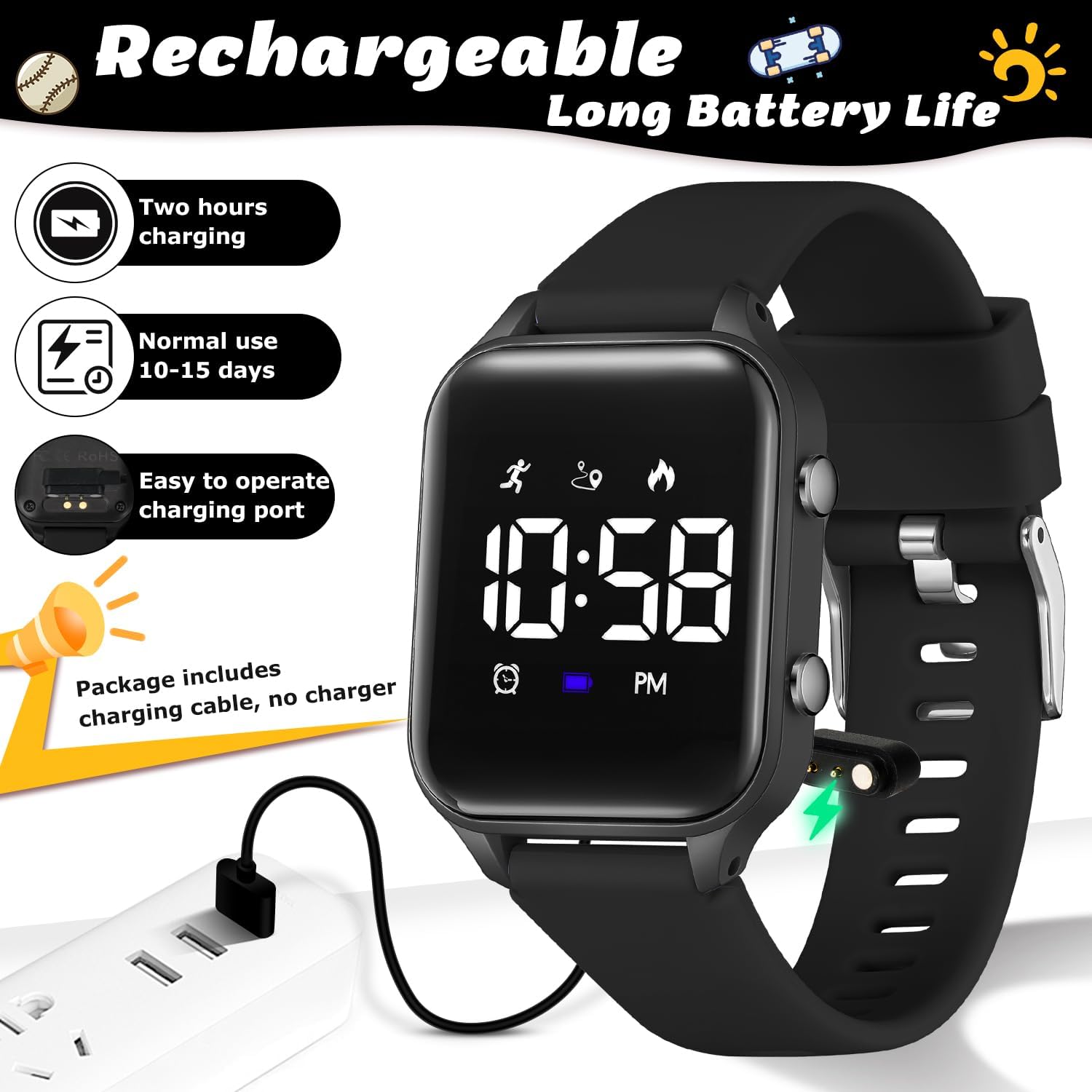 Orologio digitale per bambini, con contapassi, impermeabile, sportivo, per ragazzi, ragazze, adolescenti, fitness tracker tutto in uno con sveglia silenziosa a vibrazione, contapassi, calorie