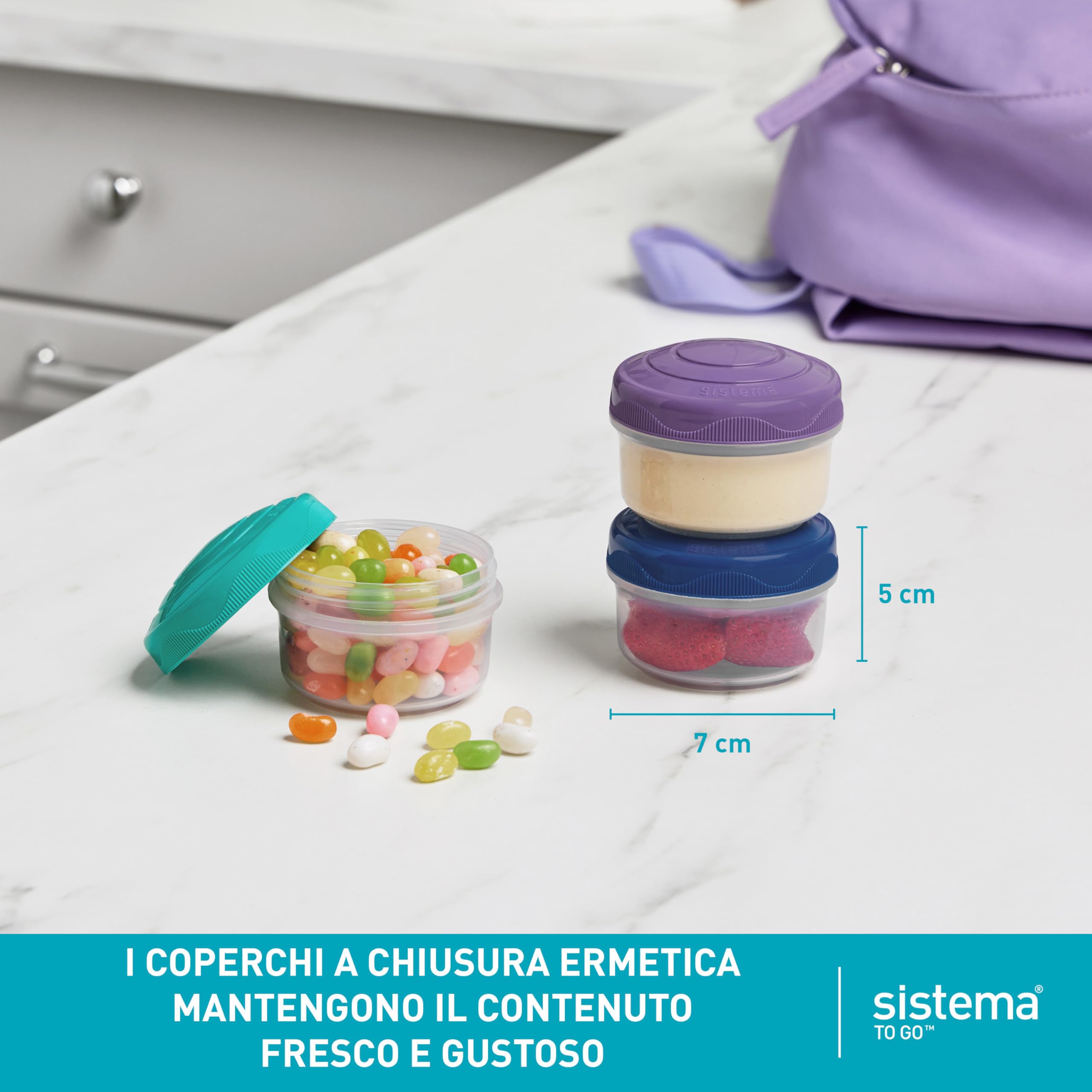 To Go Mini Bites - 6 Contenitori Etici Con Coperchio Ermetico Da 250 Ml Per Snack E Salse, BPA Free, Microonde E Congelatore - 2