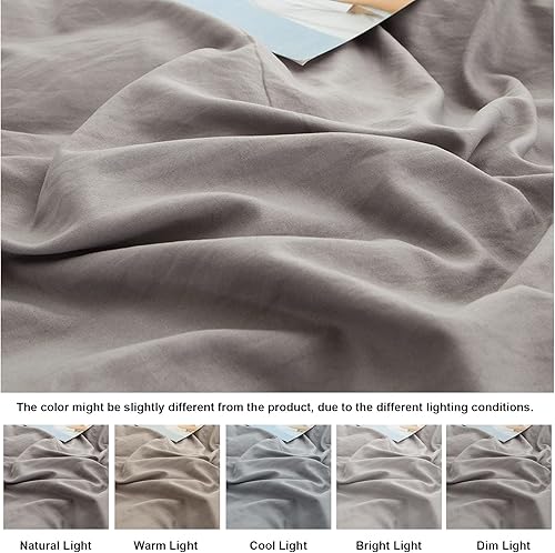 Miniatura 6 de Juego de 2 fundas de almohada grises con pompones, 100% microfibra lavada suave, fundas bohemias grises King, paquete de 2 (tamaño King, gris claro)