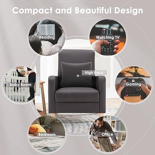 Miniatura 76 de COLAMY - Sillón moderno con cojín para sala de estar, sofá individual y auxiliar para ocio y lectura, tapizado en tela con patas de madera, color