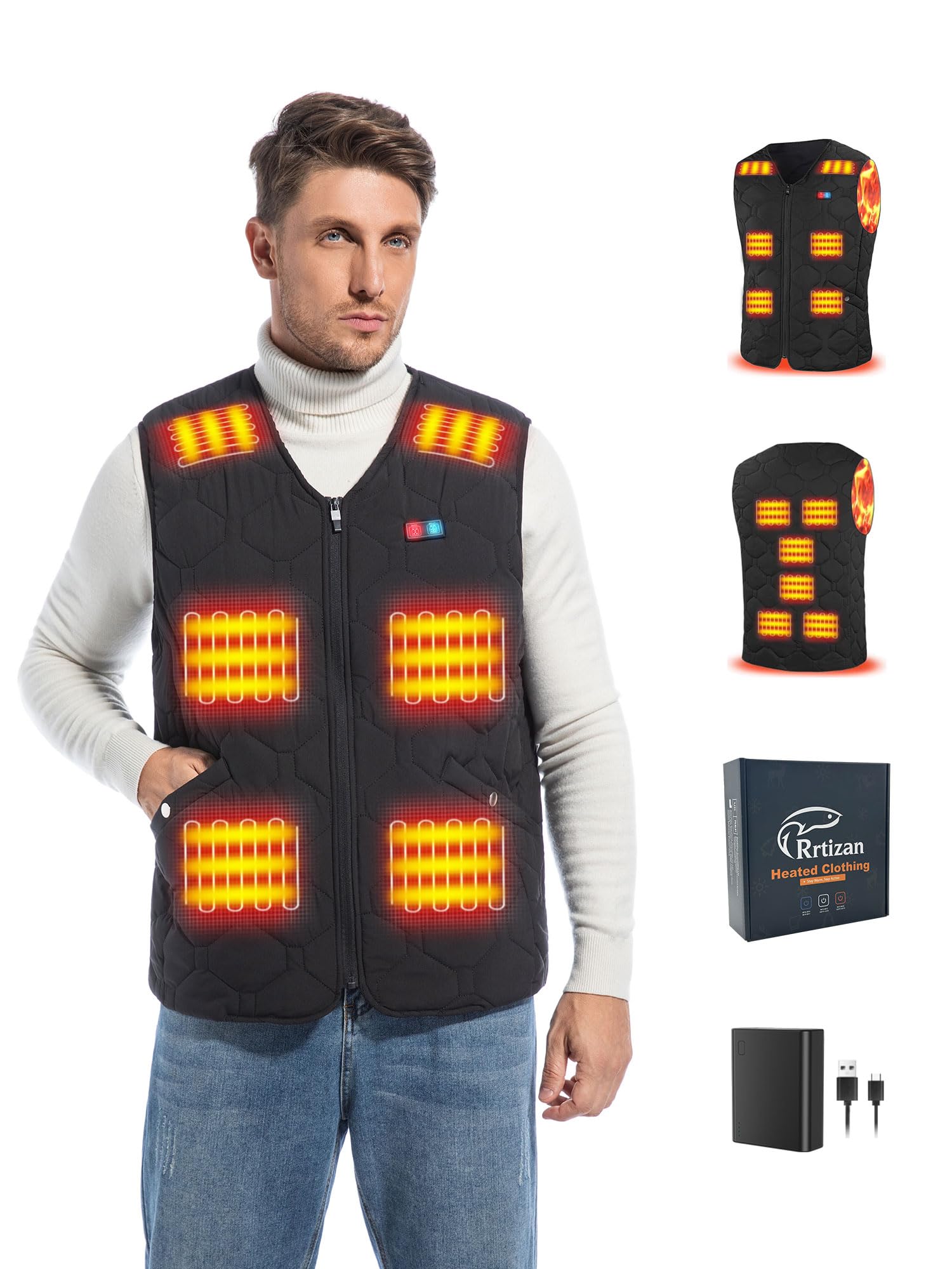 Rrtizan Heated Vest for Men, Waterproof &amp; Windproof, Includes Battery Electric Men Heated Vest for Outdoor Work, Walking dog