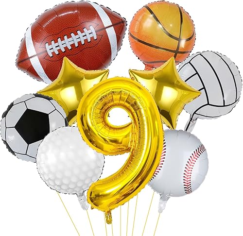 Miniatura 8 de 9 globos deportivos  Suministros para fiestas de cumpleaños temáticas deportivas de 18 pulgadas  Globos de fútbol, béisbol, golf, fútbol,