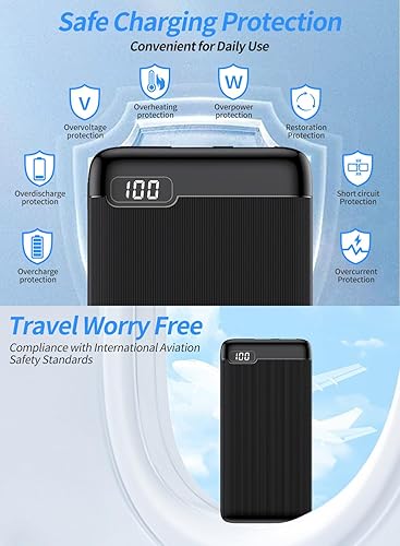 Miniatura 6 de Cargador portátil, cargador USB C de 10000 mAh con pantalla digital, batería de carga rápida de 20 W con salida USB CUSB A, teléfono compatible 15