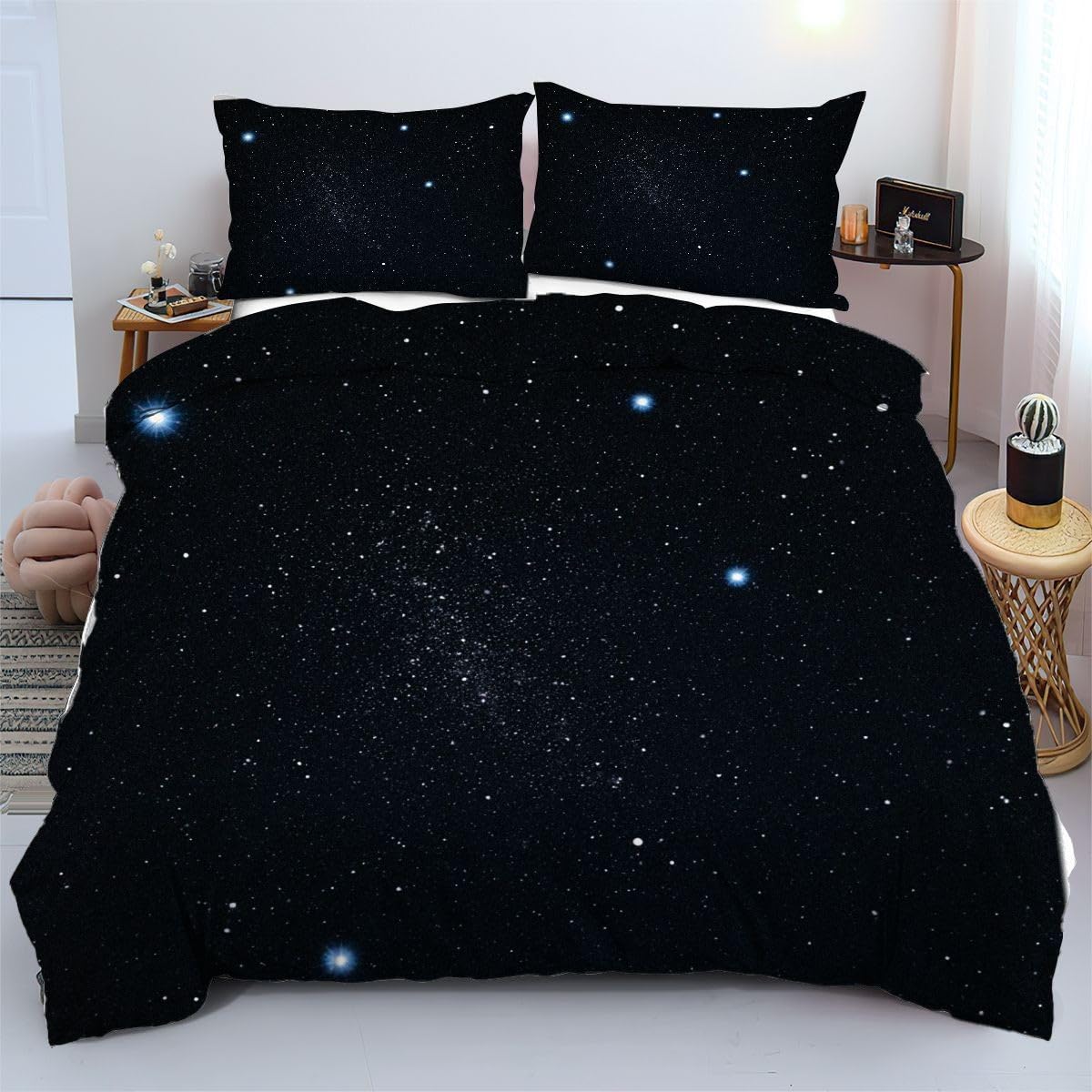 Linge de lit 240x260 cm housse couette microfibre légère étoiles blanches