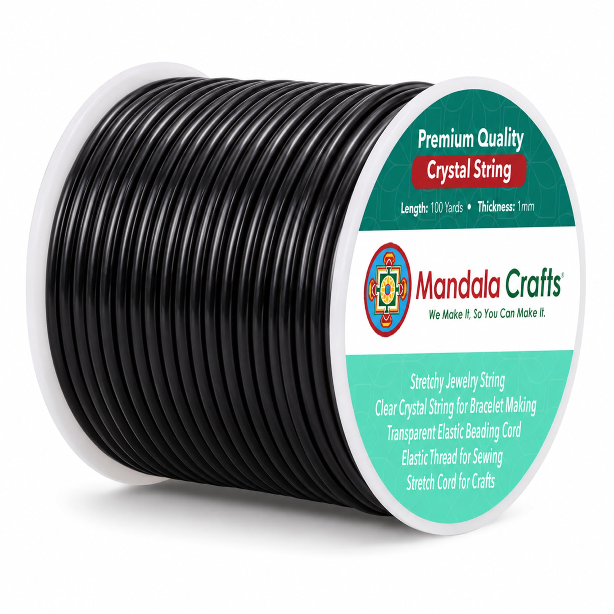 Mandala Crafts 1mm Stretchy Transparent Crystal String – 100 Yards Black Elastic Beading Cord Thread for Bracelet Making, Necklace & Jewelry Making