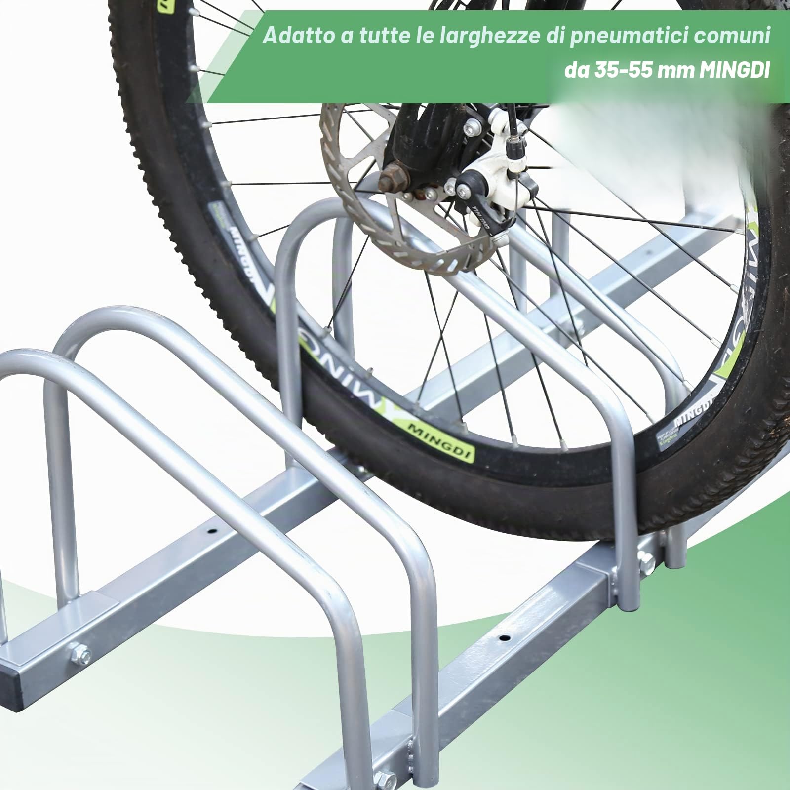 Sonnewelt Portabici per 5 biciclette, 35 – 55 mm, supporto per bicicletta, montaggio semplice, in acciaio zincato, 130 x 32 x 26 cm (argento)