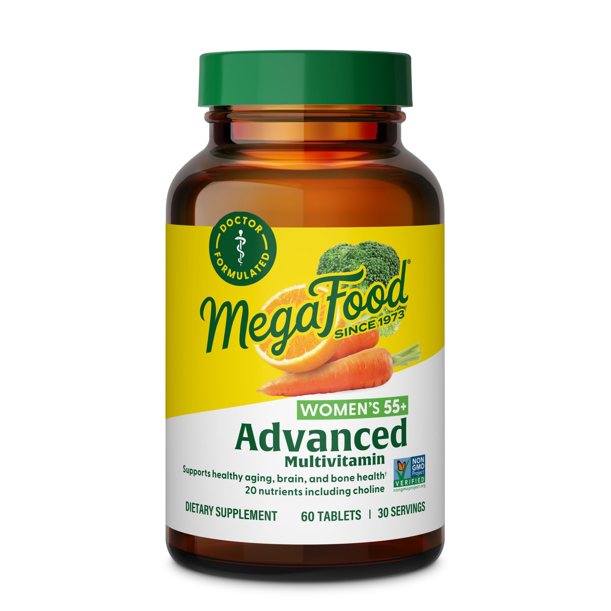 MegafoodWomen's 55+ Advanced Multivitamin for Women - Doctor-Formulated with Choline, Vitamin D3, Vitamin B12, Biotin - Plus Real Food - Optimal Aging, Vegetarian - 60 Tabs (30 Servings)