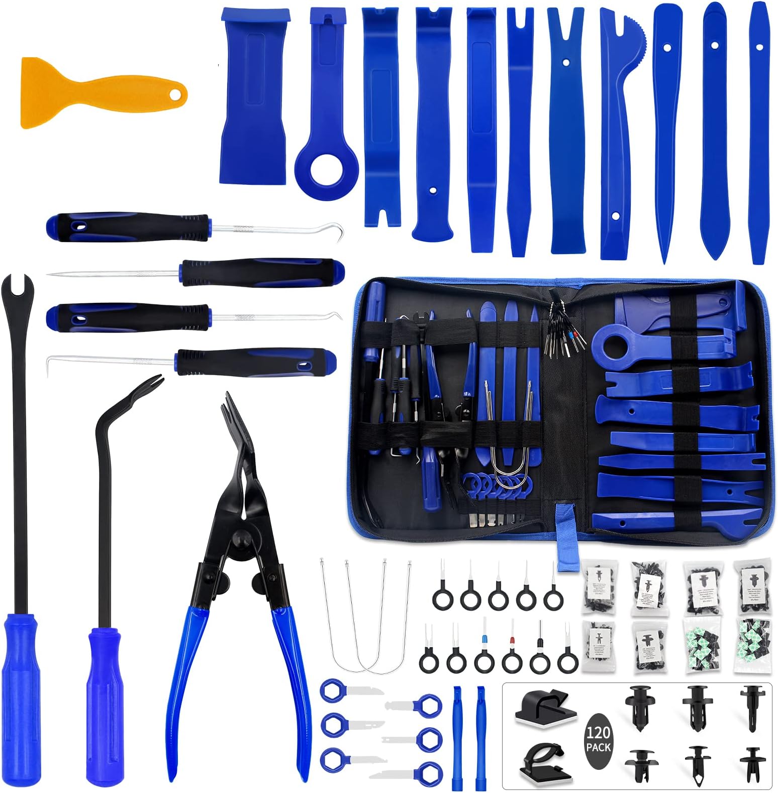 WetadoTrim Removal Tool, 200PCS Trim Tool Auto Removal Kit, Plastic Panel Fastener Removal Tool, Trim Removal Kit for Car/Trim/Panel/Door/Audio,Auto Clip Pliers (Blue+ Orange-200PCS)