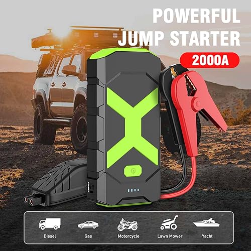 Miniatura 8 de BOOKOO Arrancador de 2000 A para cochebarcocortacésped (motor diésel de 8.0 L de gas6.5 L) portátil de 12 V con cables, cargador de pared, carga