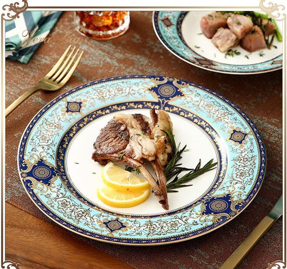 Miniatura 5 de Eplze YBK Tech - Plato de porcelana de hueso, plato de postre de cerámica para desayuno, té de tarde, patrón de sensación de arte barroco (plato de