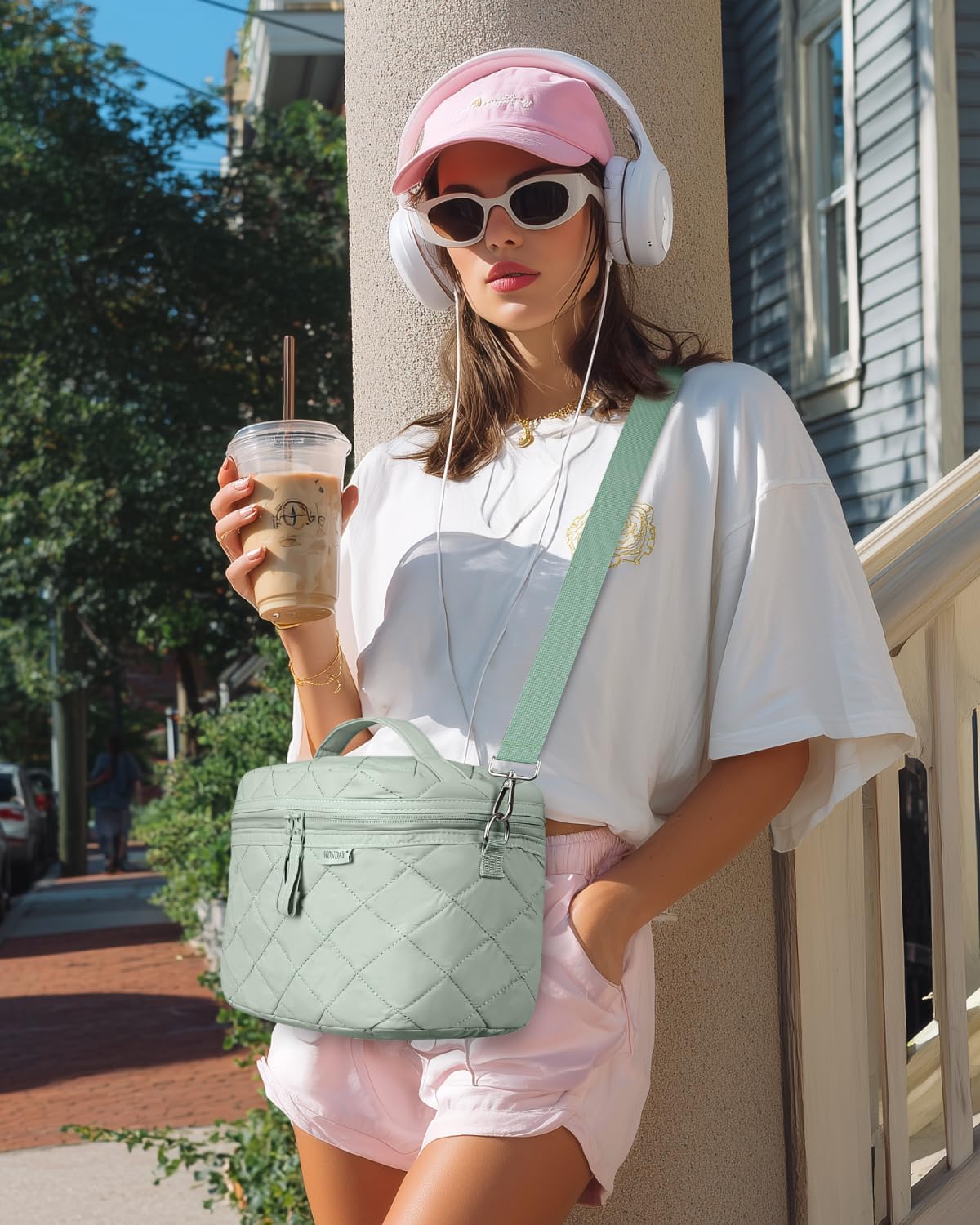 WONDAY Insulated Lunch Box for Women, 8L Green Puffy Lunch Bag with Shoulder Strap, Waterproof, Leakproof, Reusable, Keeps Food Fresh, Perfect for Work, Travel, Picnic