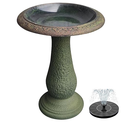 Pedestal Birdbath with Solar Fountain, Resin Stone Composite Outdoor Garden