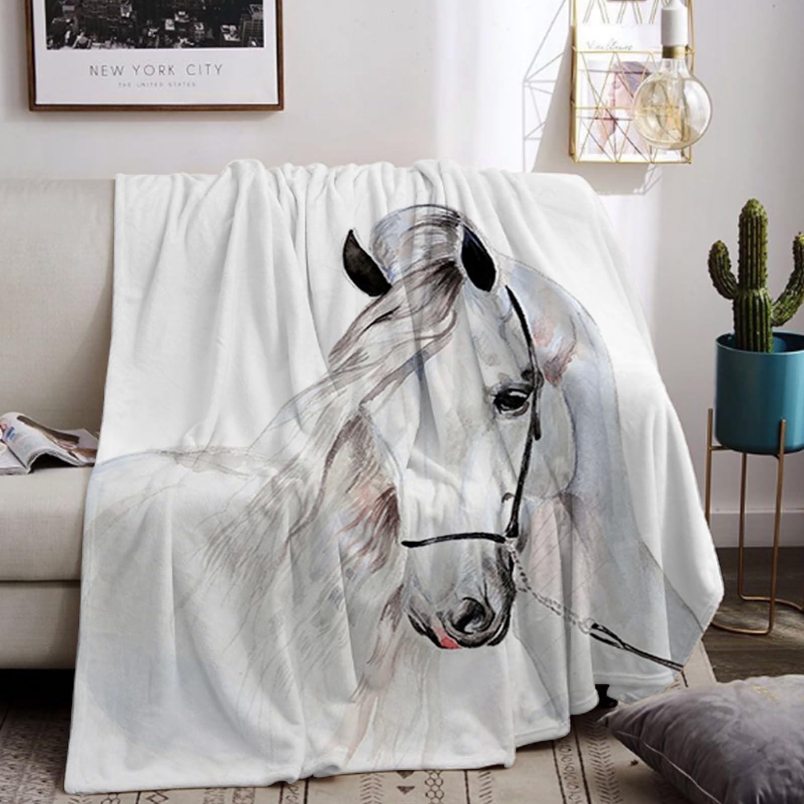 Mignonne couverture imprimée en forme de cheval 150x200cm plaid cadeau
