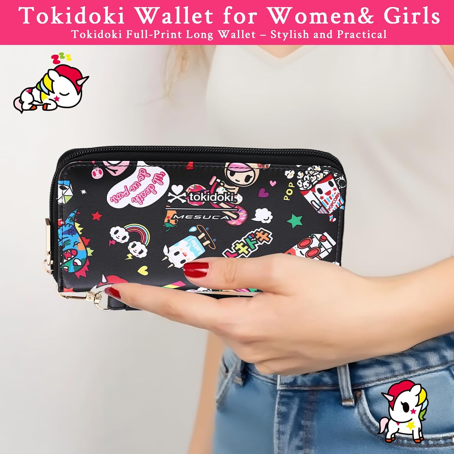 tokidoki Official Wallet Wristlet， Zipper Around PU Leather Phone Wallet image 4