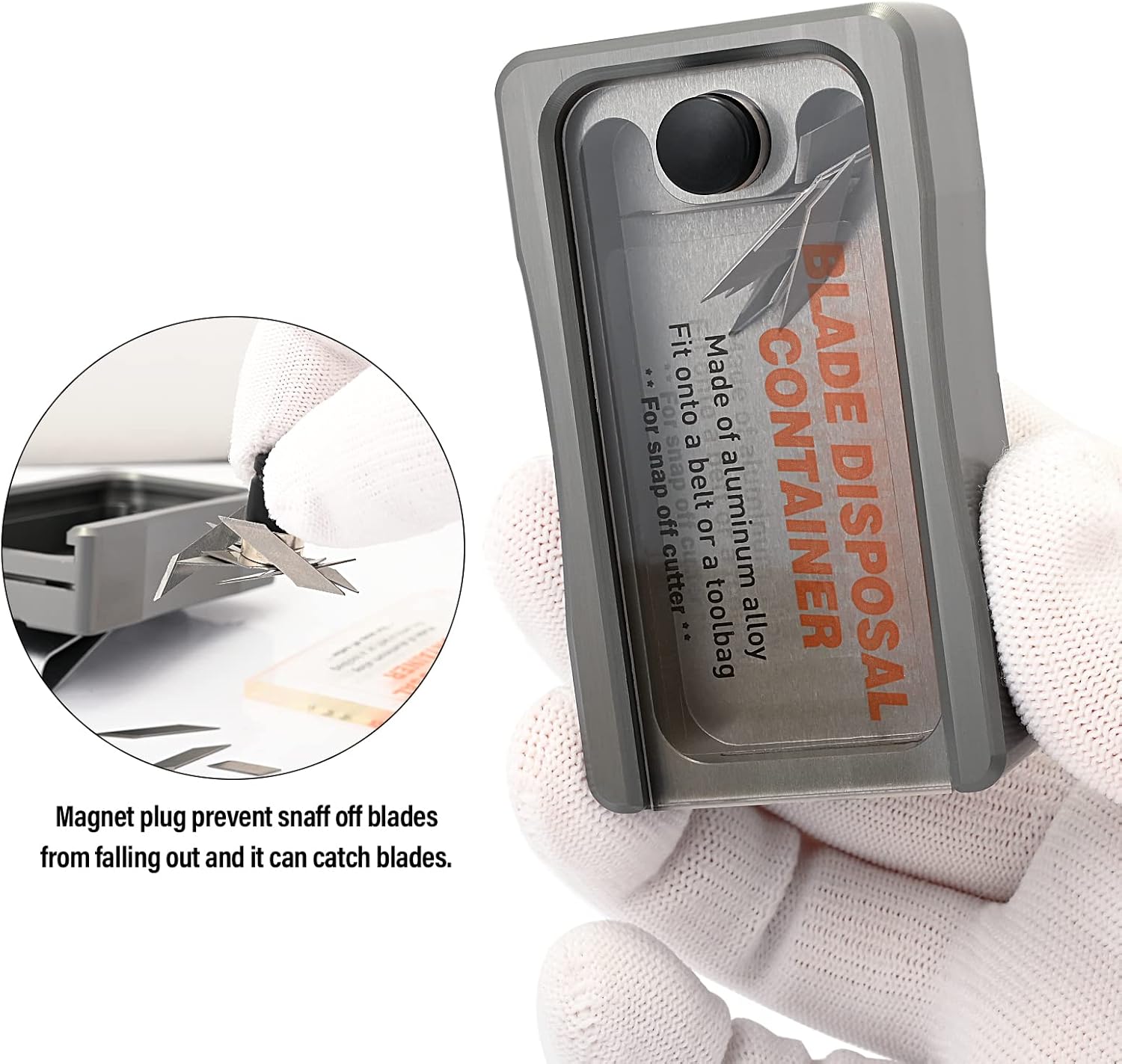 NEWISHTOOL Portable Blade Snap Off Box Razor Disposal Container Storage Bank, Safety to Dispose of Most 9mm 18mm Utility Knife Blades, Aluminum Alloy Blades Breaker with Magnet and Clip