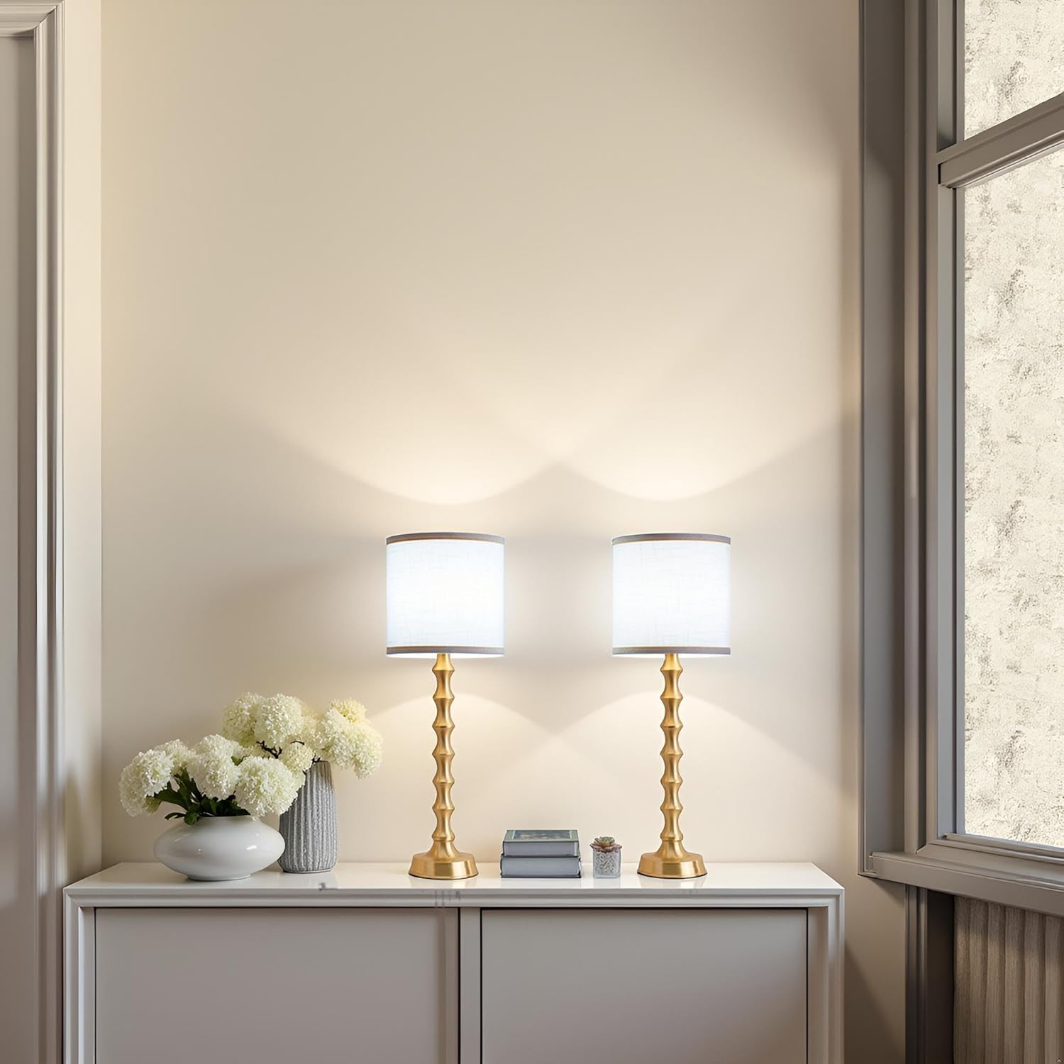 30.5" Gold Buffet Table Lamps Set of 2 with White Lampshade, Tall Skinny Gold Lamps Set of 2 for Living Room, Sideboard & Home Office