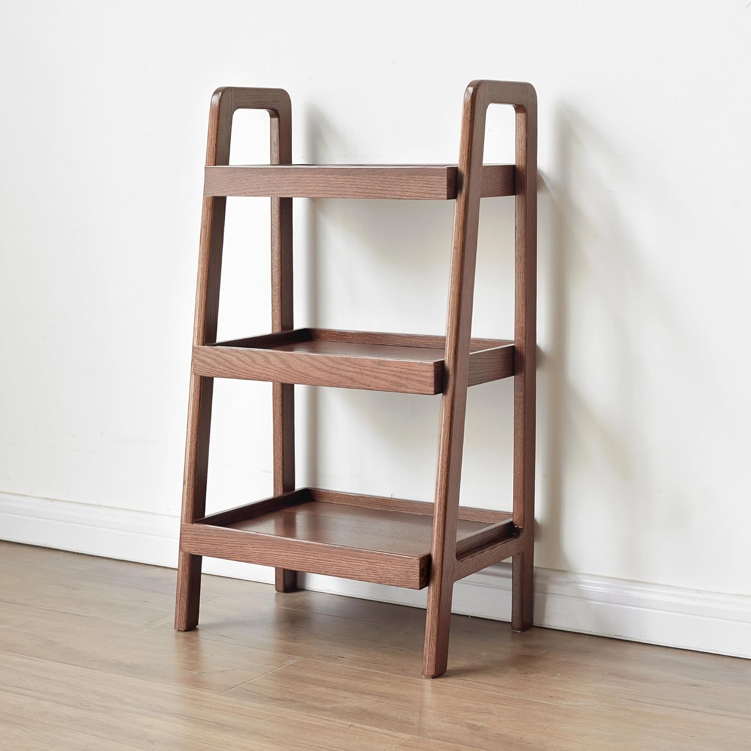 3-Tier Beech Wood Ladder Shelf, Natural Wood Storage Organizer for Entryway, Bathroom, Living Room, Bedroom, 17.72 x 12.6 x 31.5 in