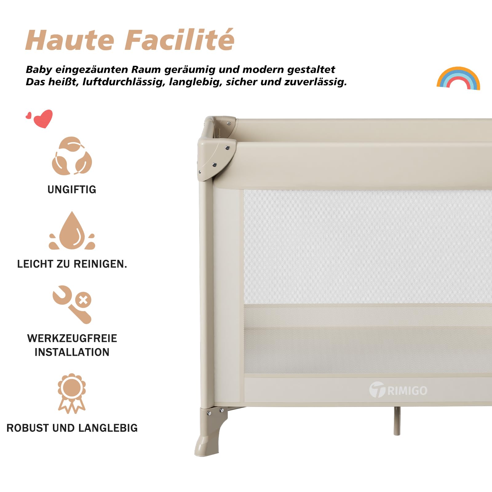 Klappbares Baby Reisebett, Mini Laufstall 100×70×70 cm – leichtes Reise-Klappbett, nutzbar als Babybett, Spielbereich, Hundelaufstall, Katzengehege, inklusive Tragetasche(Khaki)