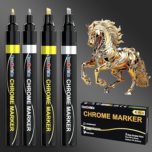 FansArriche Marcadores cromados espejados, bolígrafos de pintura líquida permanente reflectante brillante cromado metálico para reparación, pintura