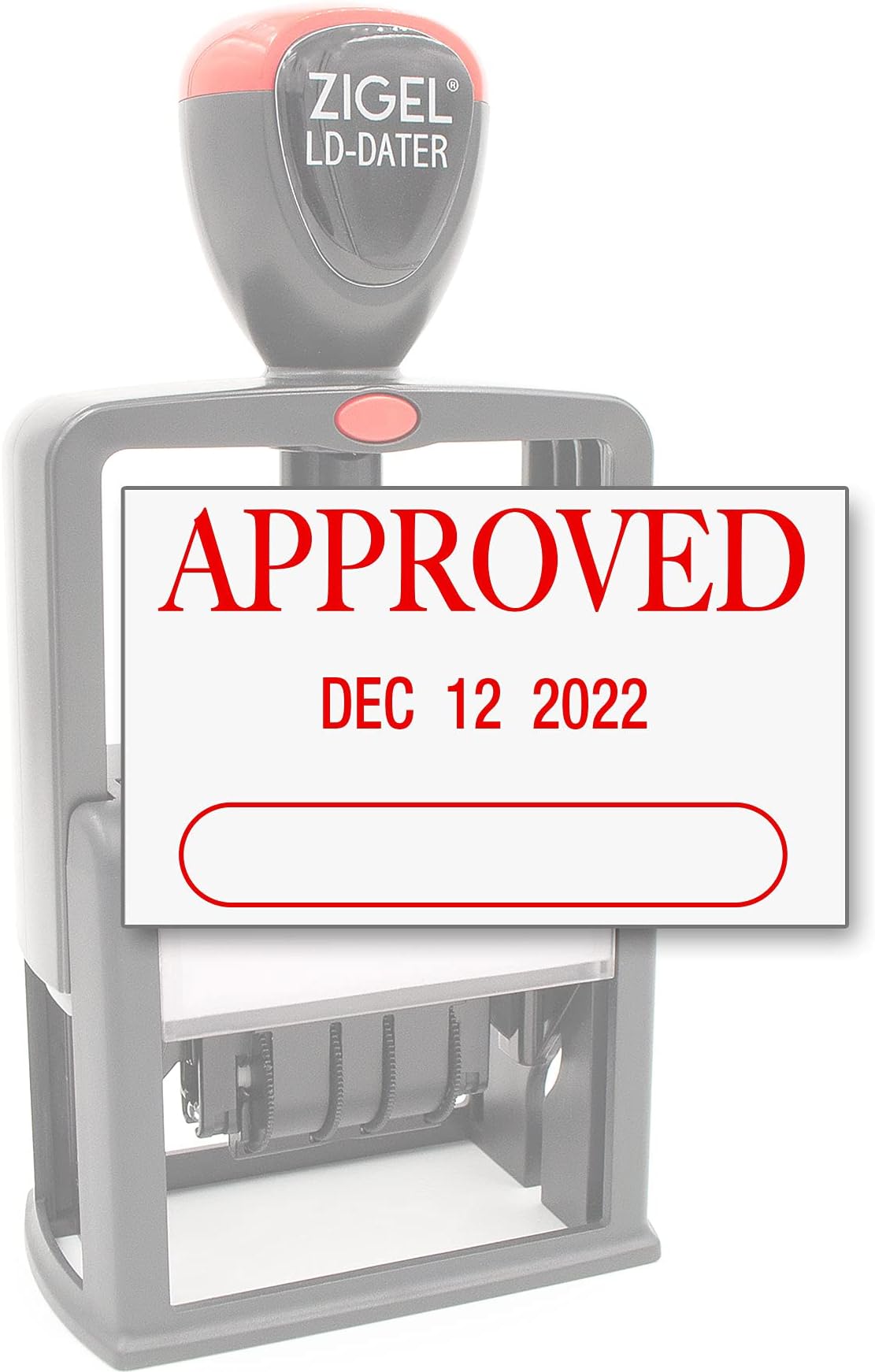 ZIGELHeavy Duty Style Self Inking Date Stamp with Approved - Style A - Red Ink