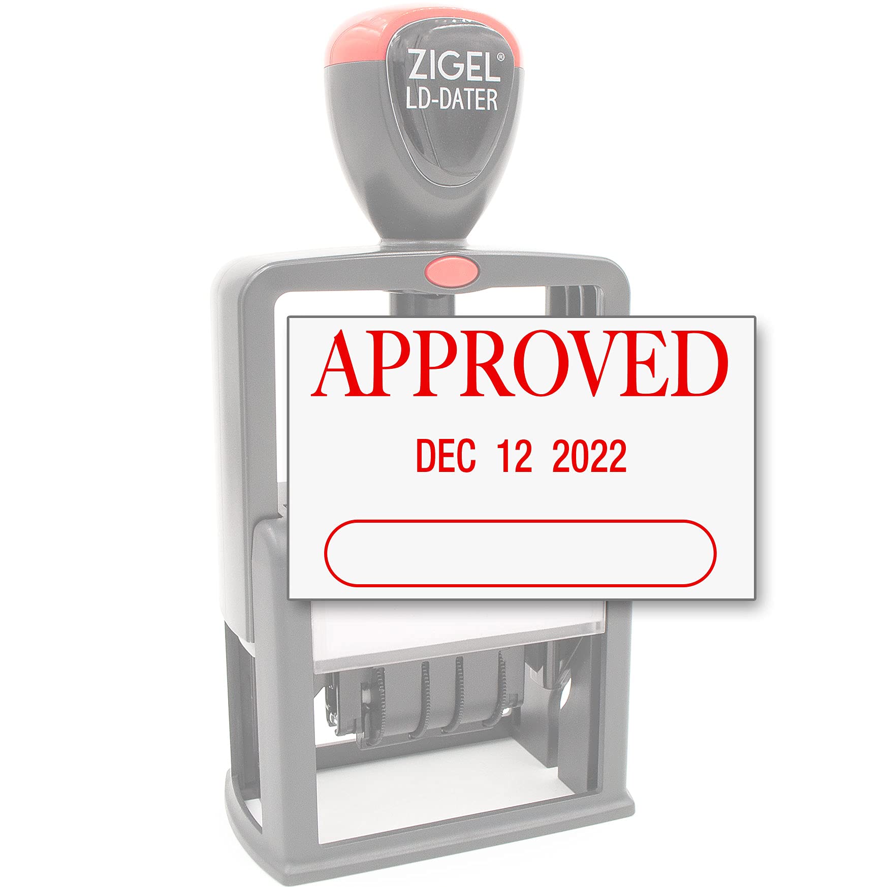 ZIGELHeavy Duty Style Self Inking Date Stamp with Approved - Style A - Red Ink