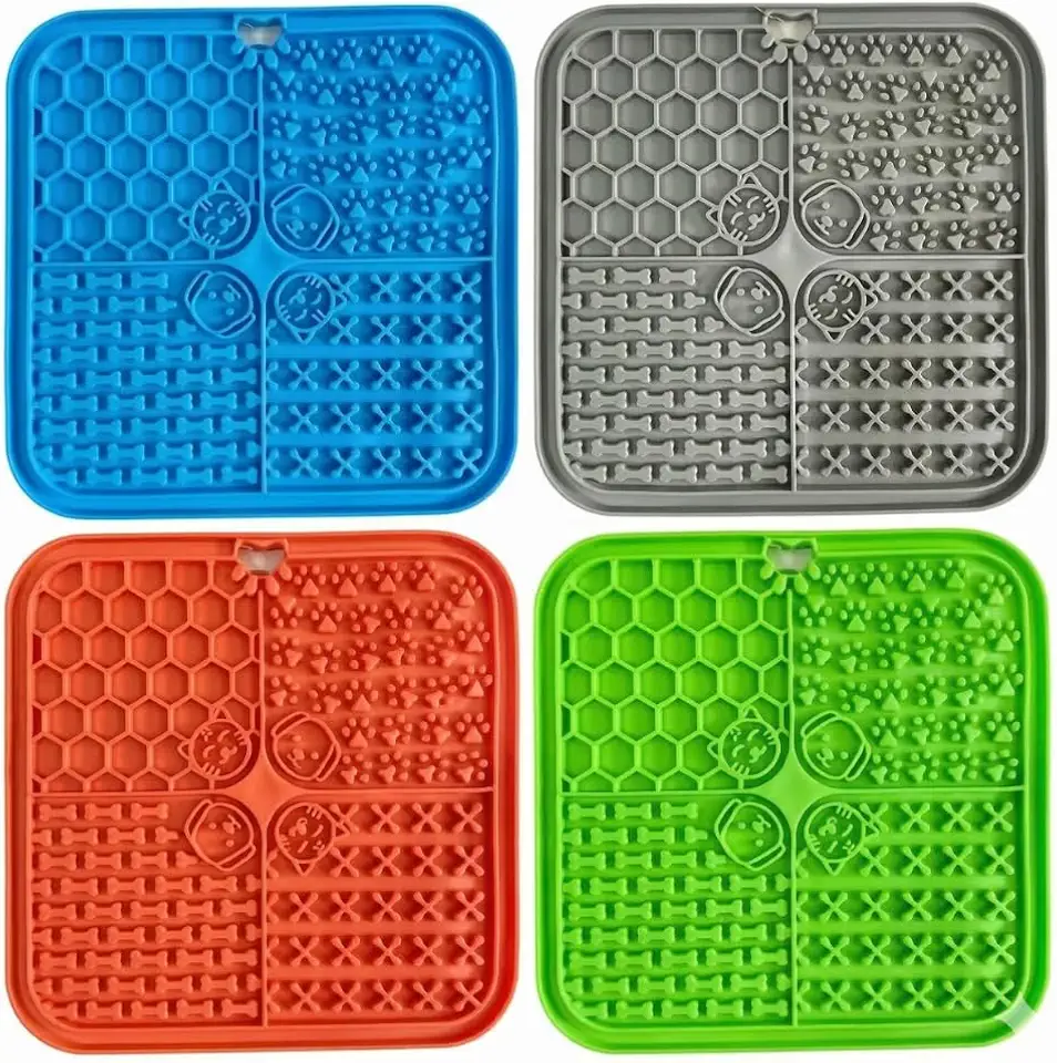 Tapete de Lamber para Cães e Gatos Lick Mat com Ventosas – Comedouro Lento para Enriquecimento Ambiental, Redução de Ansiedade e Estresse – Silicone BPA Free com 4 Texturas (Cinza)