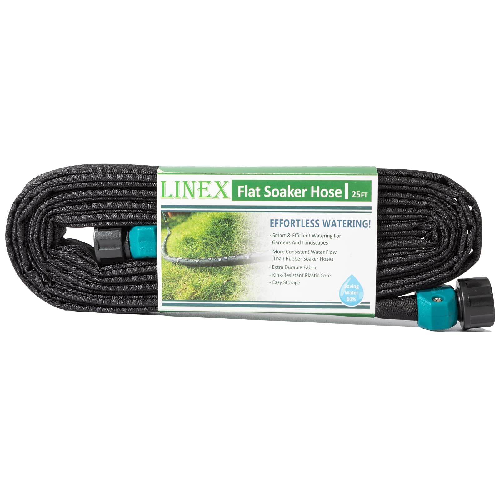 Photo 1 of LINEX Flat Soaker Hose 50 ft for Garden Beds, Drip Hoses 1/2'' x 25 ft 2 Pack Save Water 80%, Heavy Duty Irrigation Hose Sprinkler Hose