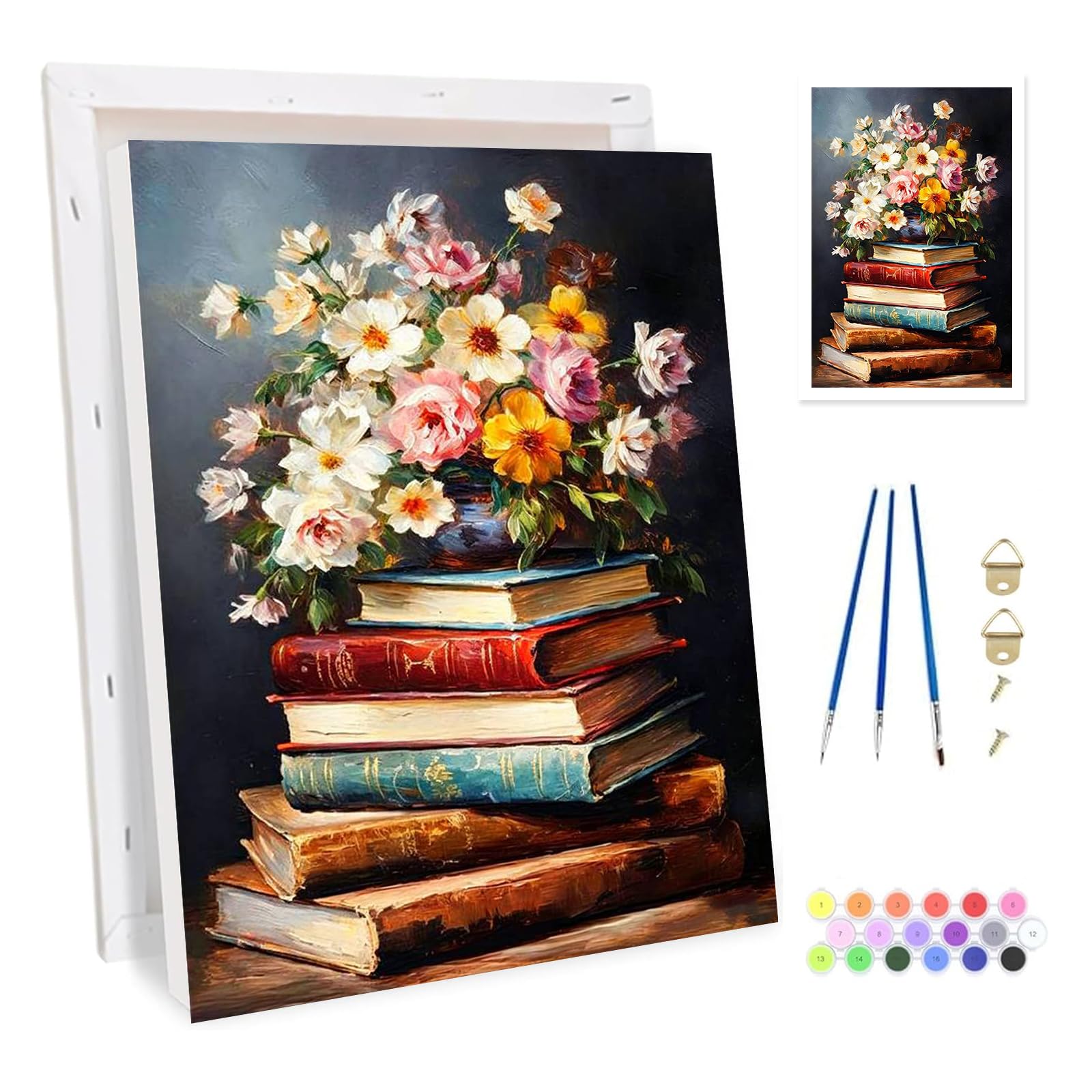 Bowetile Framed Book Paint by Numbers for Adults Canvas, Flower Painting by Numbers Kit for Beginners Canvas, DIY Color Oil Painting Acrylic Paints for Home Wall Decor20x30cm — image 1