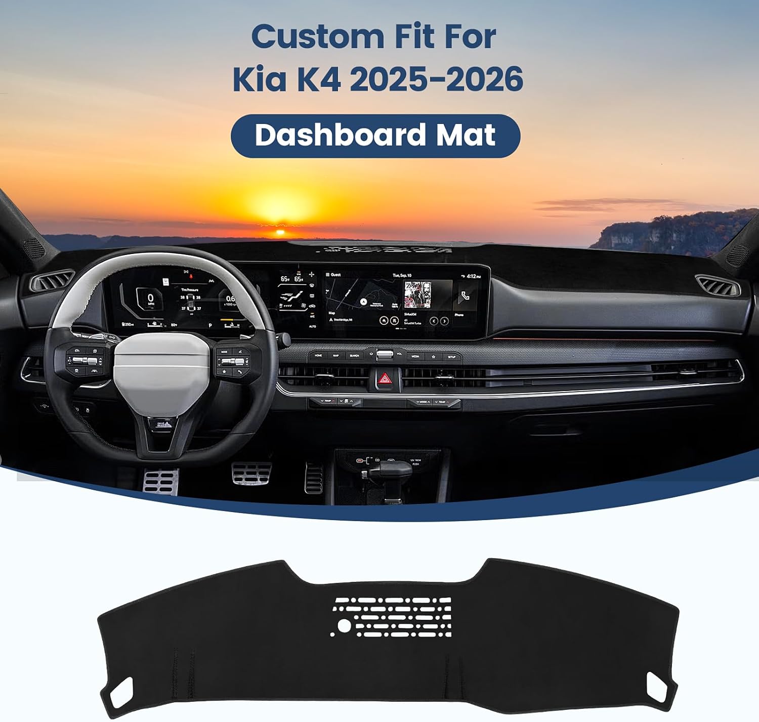 Dashboard Cover Mat Custom Fit for Kia K4 2025-2026 Dash Cover Nonslip Dash Mat Protector Sunshade No Glare Black