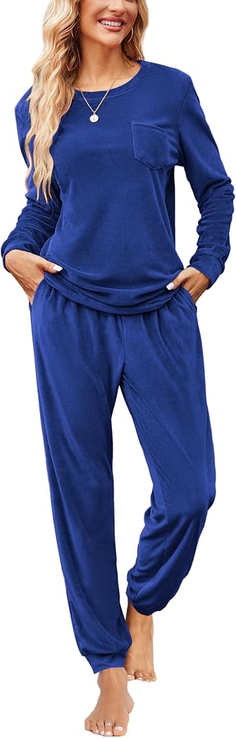 Ekouaer Womens Pajamas Sets Long Sleeve Soft Sleepwear 2 Piece Velvet Pjs Lounge Sets with Pockets