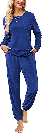 Ekouaer Womens Pajamas Sets Long Sleeve Soft Sleepwear 2 Piece Velvet Pjs Lounge Sets with Pockets