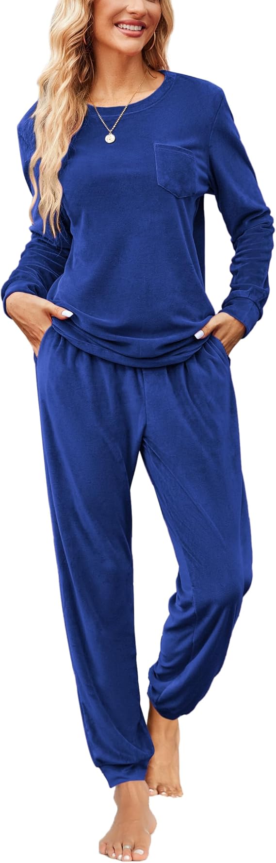 Ekouaer Womens Pajamas Sets Long Sleeve Soft Sleepwear 2 Piece Velvet Pjs Lounge Sets with Pockets