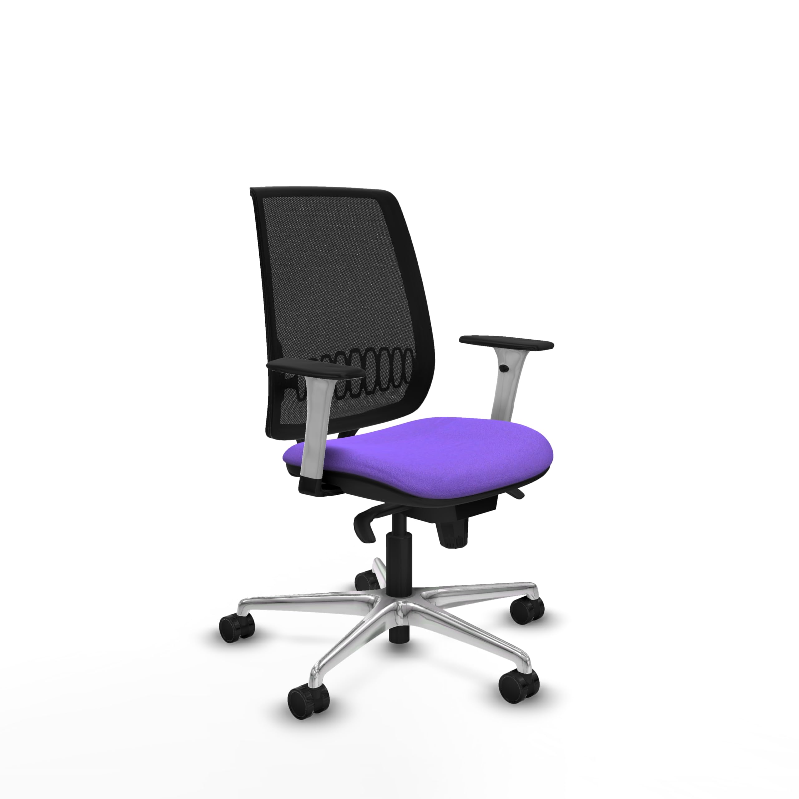 Piqueras y Crespo - Sedia con supporto lombare regolabile con braccioli bianchi e neri. Dotato di Sincro 5 Posizioni e Schiuma Iniettata. con ruote 65 mm nylon. Nero/Lilla
