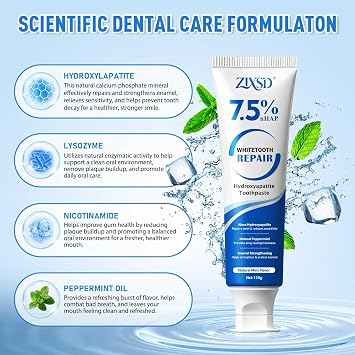 Nano Hydroxyapatite Toothpaste - 2 Pack, Nano Hydroxyapatite Whitening Toothpaste for Enamel Repair, Fluoride-Freem Whitening Nano Toothpaste for Sensitive Teeth, Natural and Safe, Natural Mint-8.46Oz