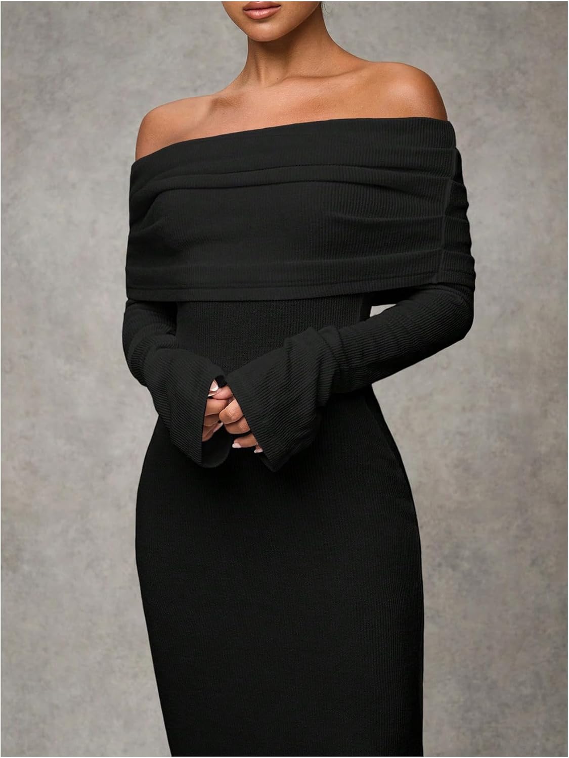 SOLY HUX Women's Off The Shoulder Maxi Dress Long Sleeve Bodycon Ruched Party Wedding Guest Long Dresses - Image 4