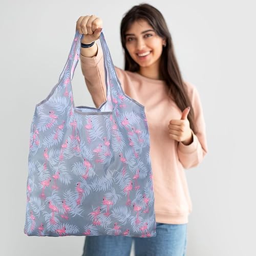 Miniatura 3 de Paquete de 50 bolsas de comestibles reutilizables plegables, bolsas de compras lavables a granel con bolsa de transporte para comestibles