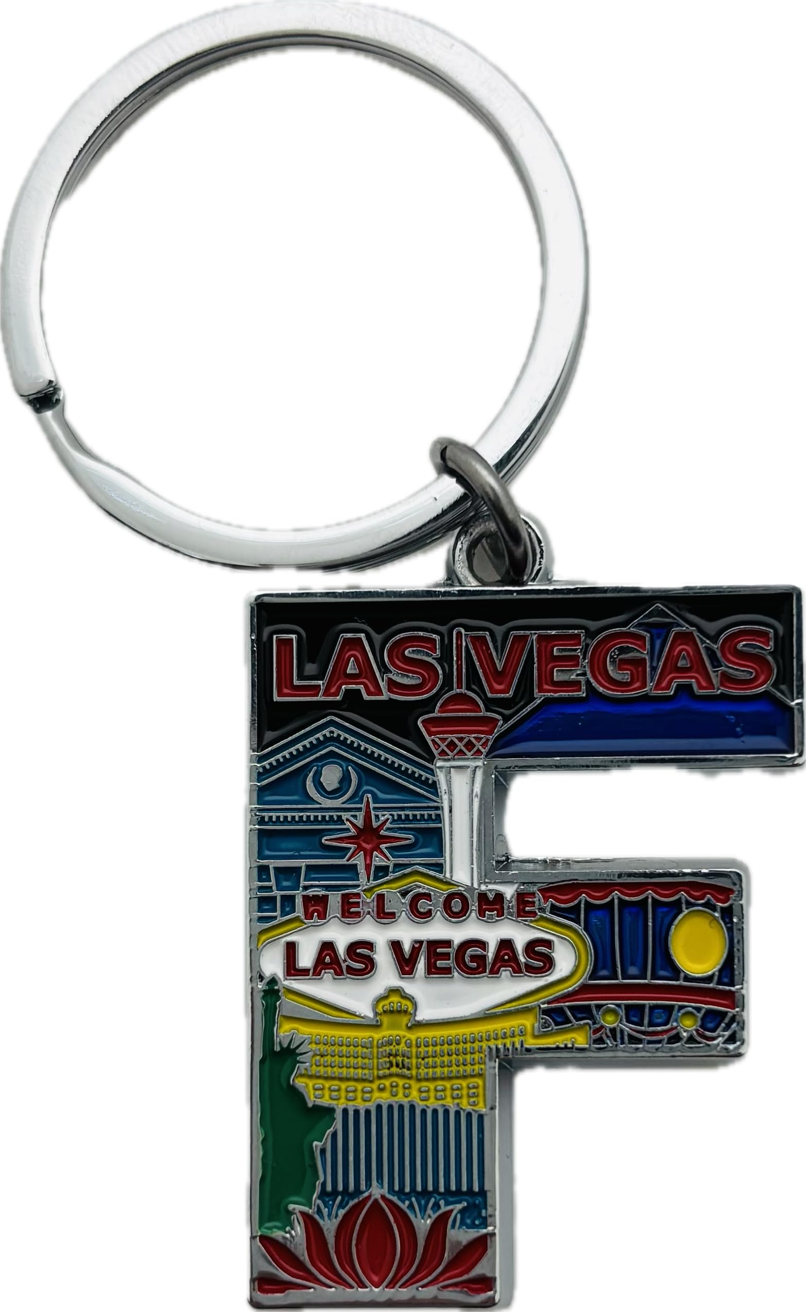 Porte-clés Las Vegas Landmark Initial Rubies en métal argenté