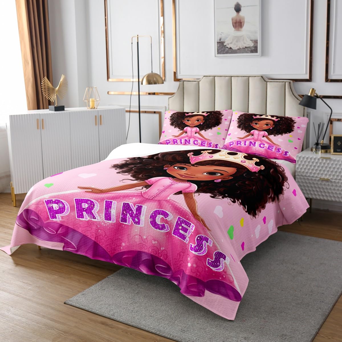 Amazon.com: 3 Piece Pink Princess Dress Quilt queen quilt Women Aldult  Lightweight Bedding Black Theme Cartoon Girl Bedspread Set American Bedspread  Coverlet Soft Microfiber Home Quilt Set for King Bed All Season :