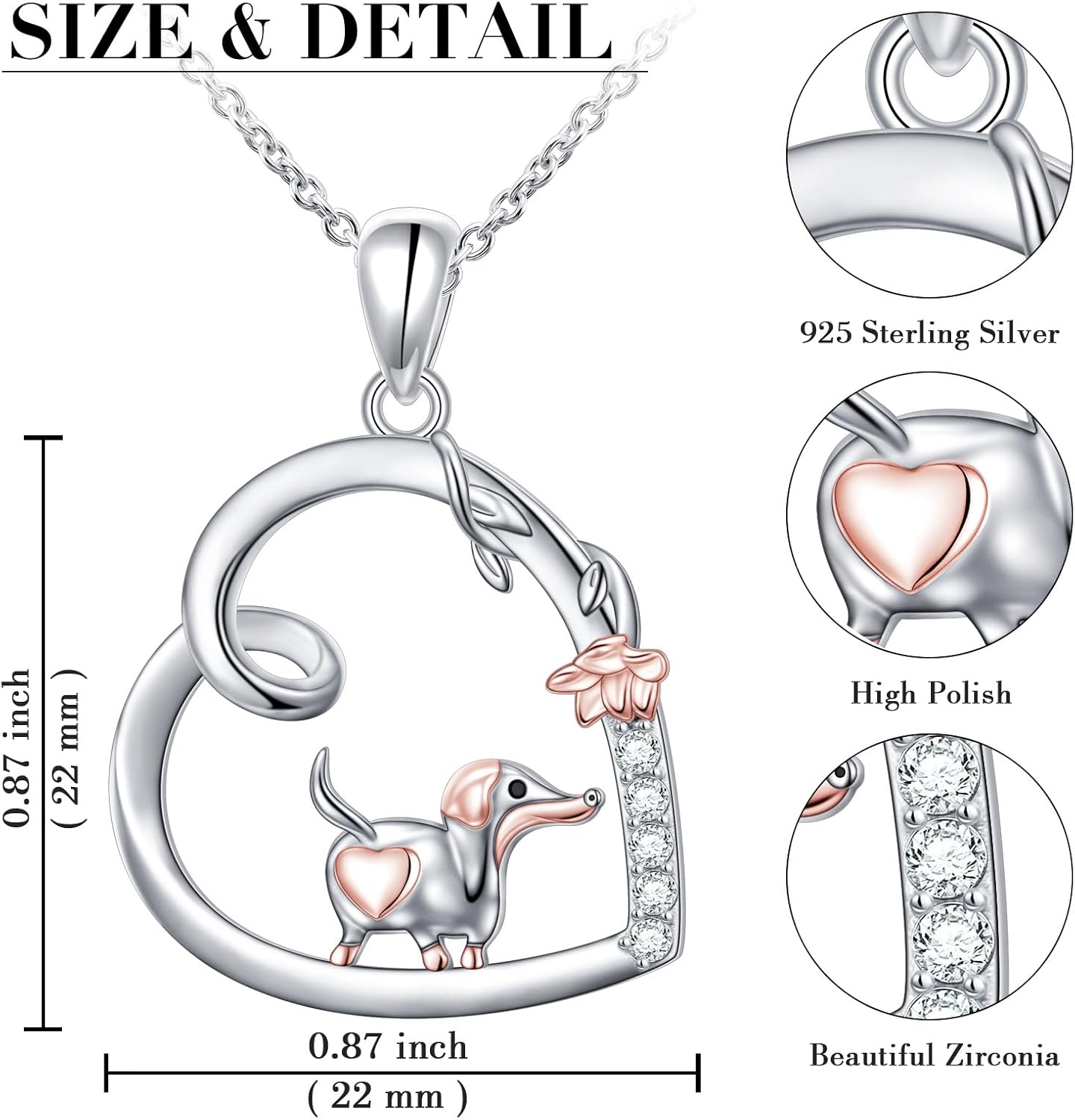 Alphm Heart Animal Necklace for Women 925 Sterling Silver Giraffe/Bunny/Squirrel/Panda/Hedgehog/Ladybug/Cat/Dachshund/Peacock Pendant Necklace Animal Jewelry Persents for Daughter Sister - Image 6