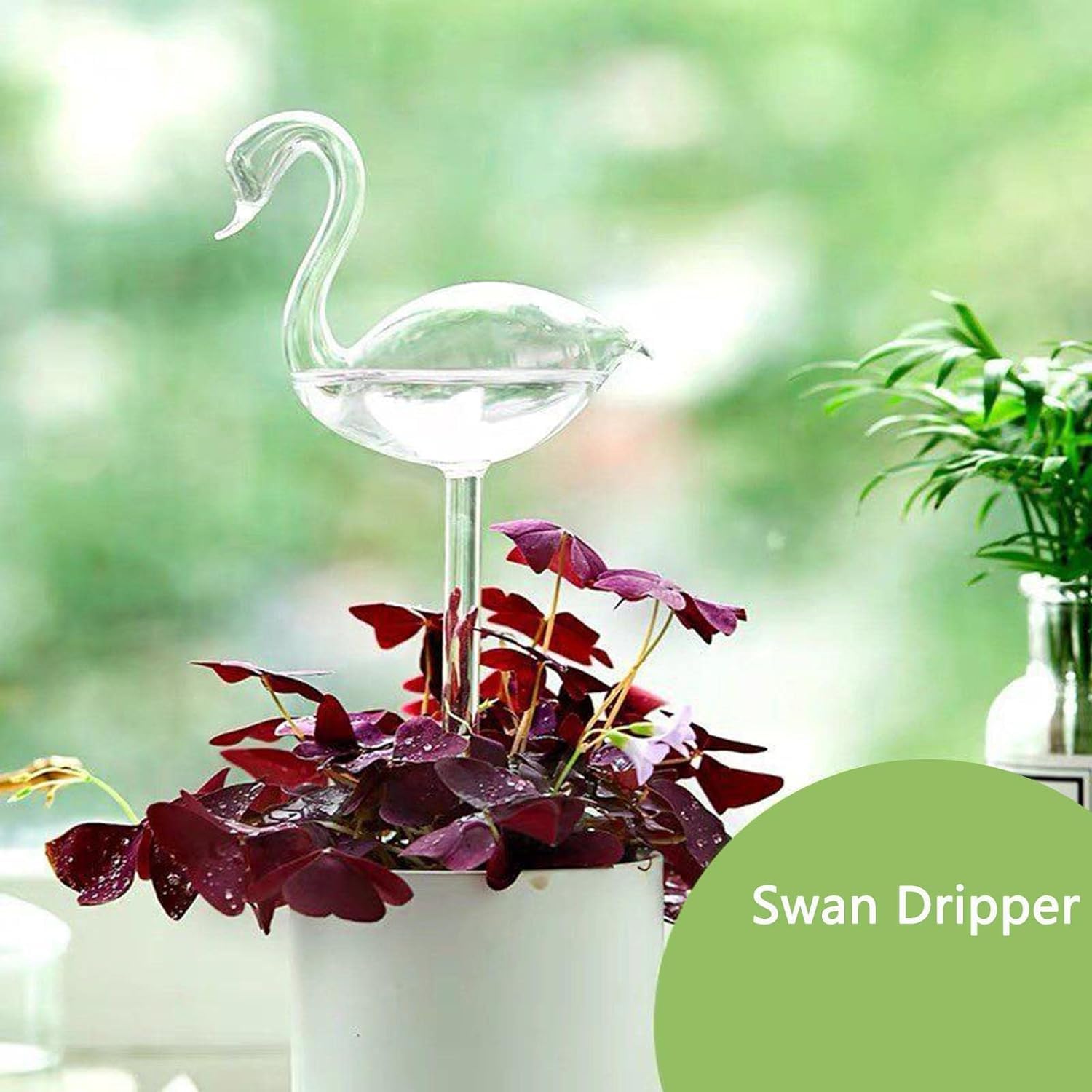 2 Pack Plant Watering Globes, Cute Swan Shape Clear Glasses Self Watering Bulbs Tool for Vacation, Auto-Watering Drippers System for Indoor Outdoor Plants