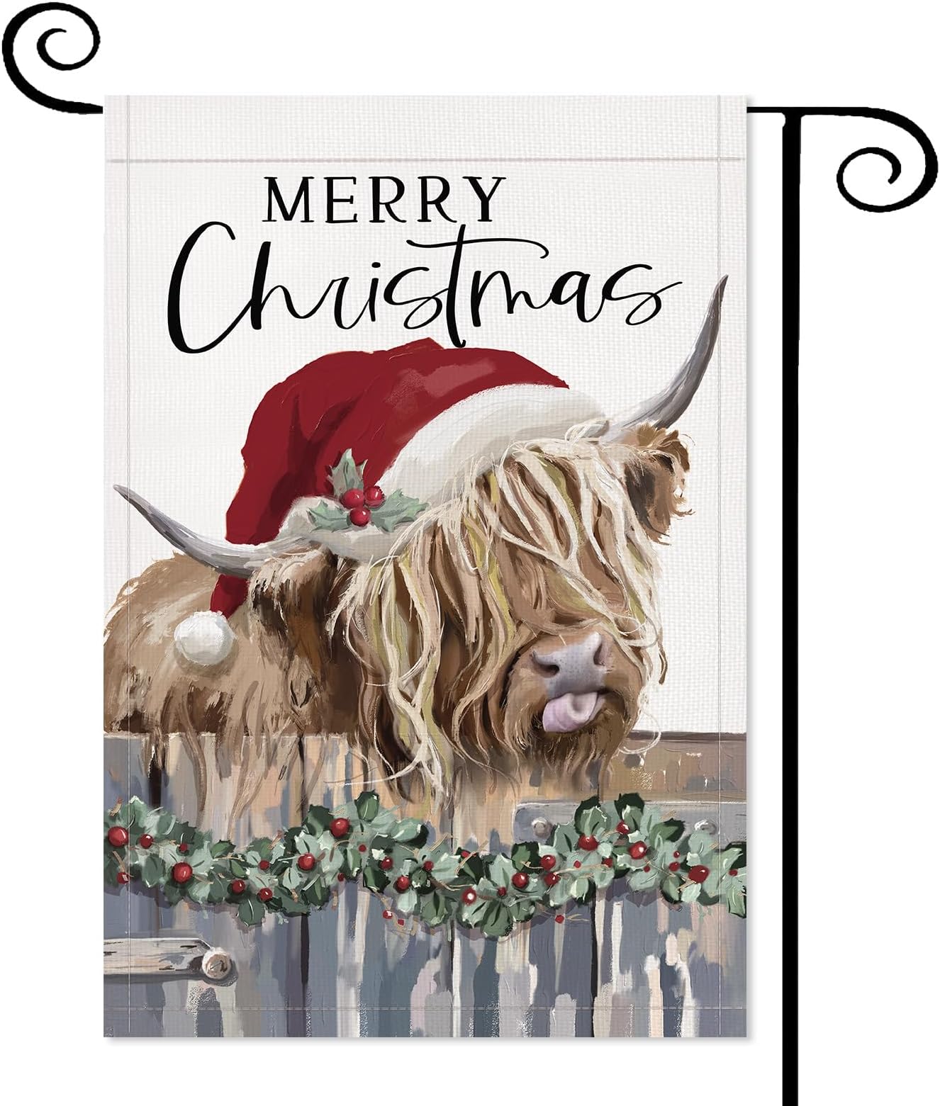 Merry Christmas Cow Garden Flag: Funny Cute Winter Yard Flag Outside Decorations, Garden Flags 12x18 Double Sided Outdoor Decor, Holiday Personalized Decorative Burlap